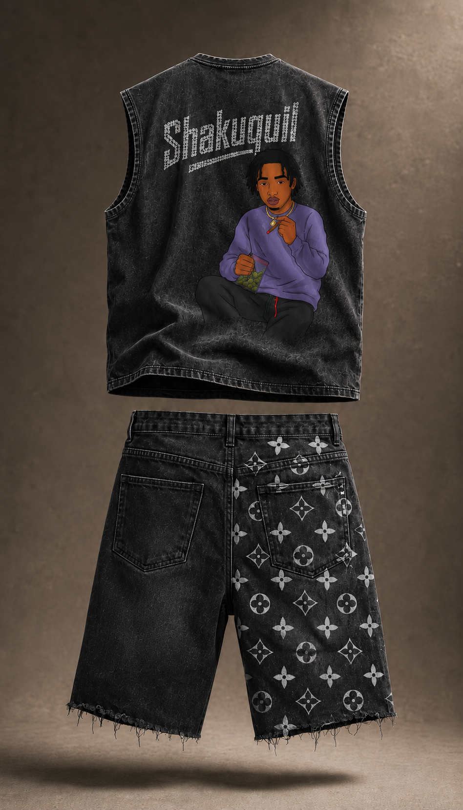 Conjunto sleeveless y shorts denim, vista trasera