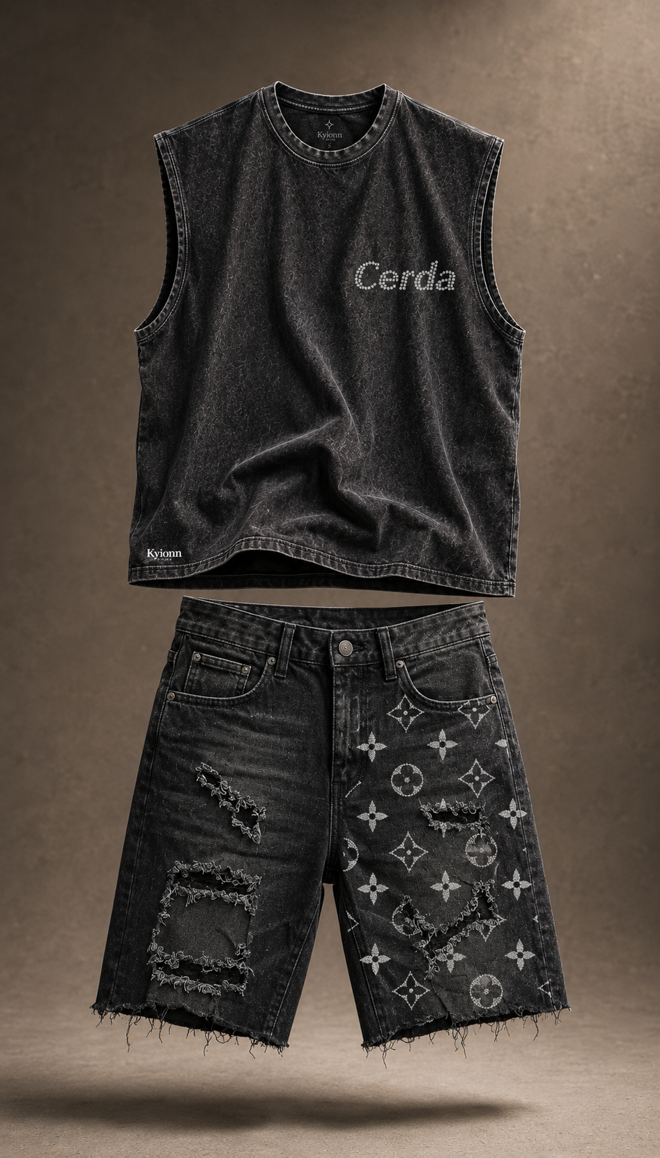 Conjunto sleeveless y shorts denim, vista frontal